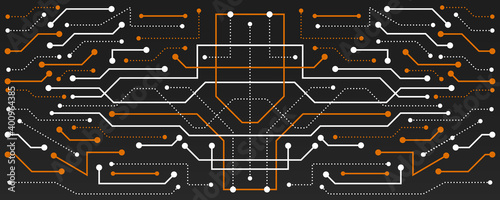 Vector futuristic circuit board. Computer, internet connection. Template for hi-tech banner or presentation. Abstract modern digital data.