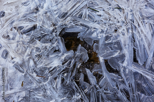 texture ice cracks, white ice crystals, winter frost background