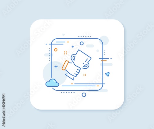 Winner cup line icon. Abstract square vector button. Hold trophy sign. Best achievement symbol. Winner cup line icon. Quality concept badge. Vector