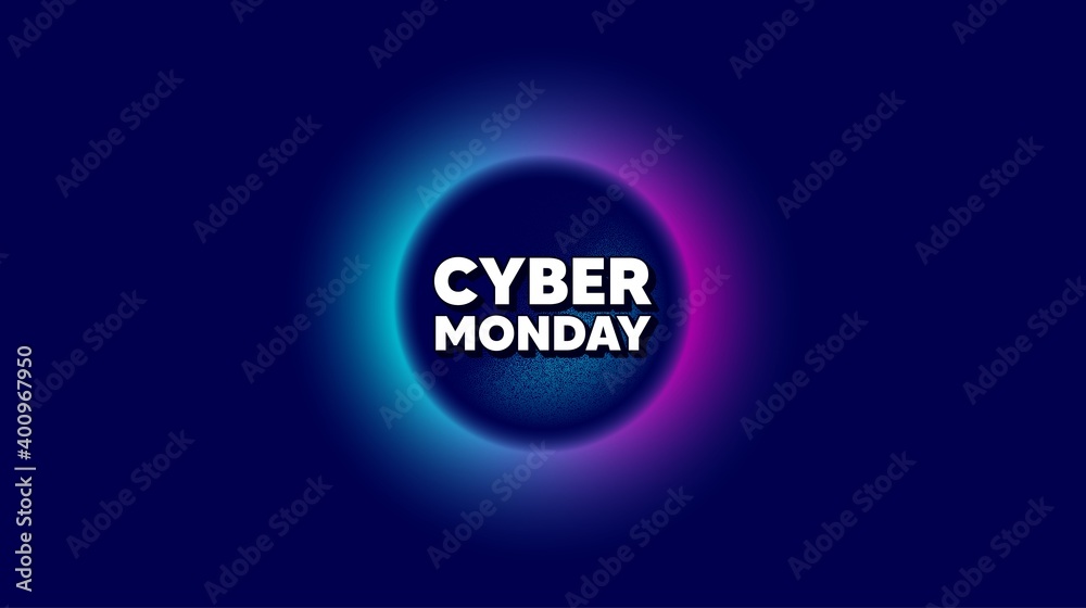 Cyber Monday Sale. Abstract neon background with dotwork shape. Special offer price sign. Advertising Discounts symbol. Offer neon banner. Cyber monday badge. Vector