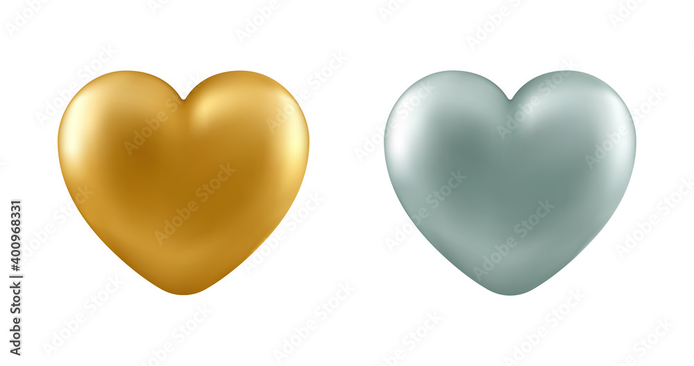 Set of vector realistic hearts isolated on white background. Decorative design elements for Valentine's Day, love card, wedding.