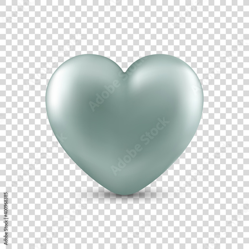 Vector realistic silver heart isolated on transparent background. Decorative design element for Valentine's Day, love card, wedding.