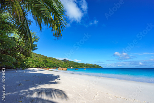 tropical beach at anse lazio  on praslin  seychelles
