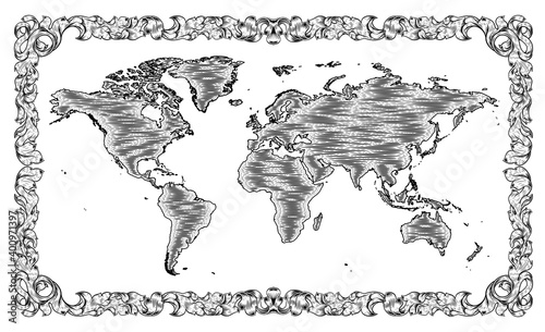 A world map in a vintage wo...