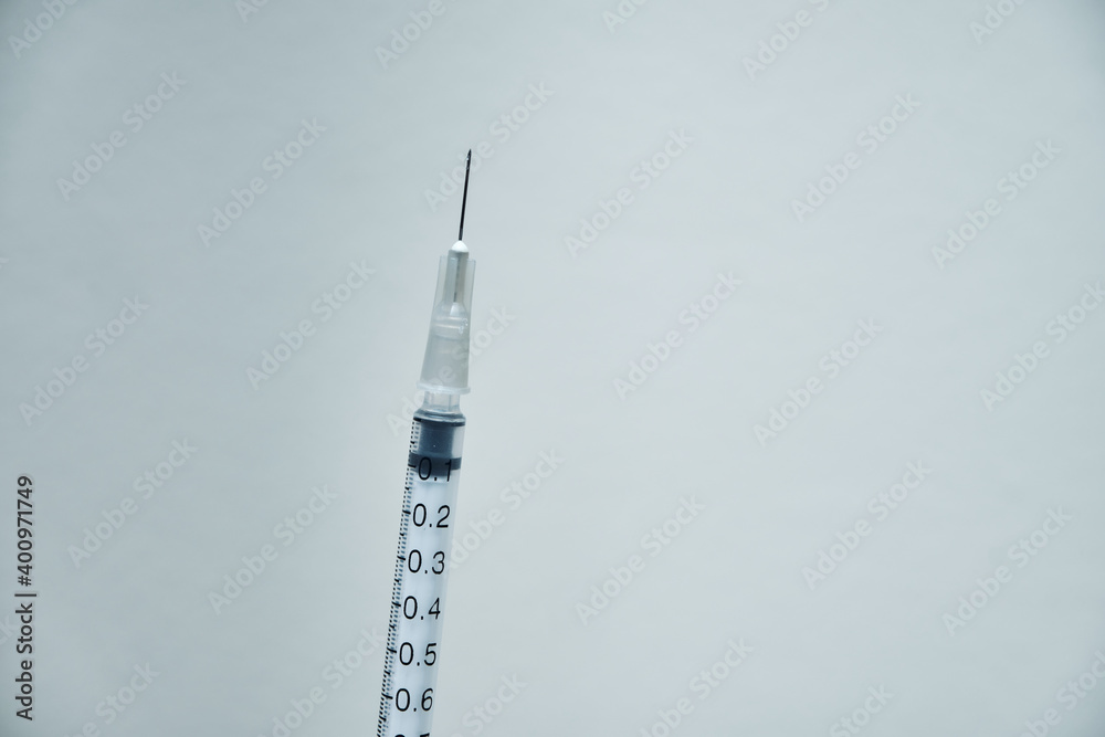 View of a thin and sharp vaccine syringe with copy space View of a thin and sharp vaccine syringe with copy space