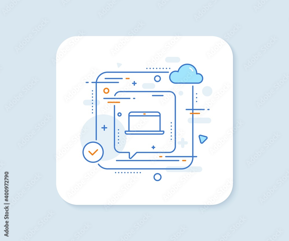Laptop computer icon. Abstract vector button. Notebook sign. Portable personal computer symbol. Laptop line icon. Speech bubble concept. Vector Laptop computer icon. Abstract vector button. Notebook sign. Portable personal computer symbol. Laptop line icon. Speech bubble concept. Vector