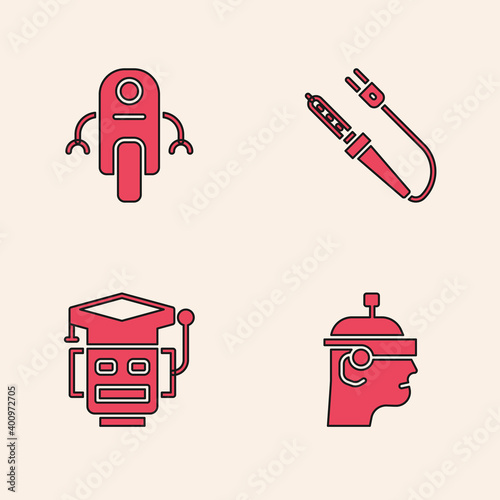 Set Smart glasses, Robot, Soldering iron and icon. Vector.