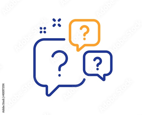 Question bubbles line icon. Ask help sign. Faq questionnaire symbol. Quality design element. Line style question bubbles icon. Editable stroke. Vector