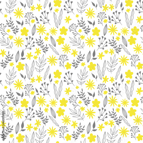 Vector seamless flowers pattern. Illuminating and ultimate grey colours of the year 2021. Vector illustration