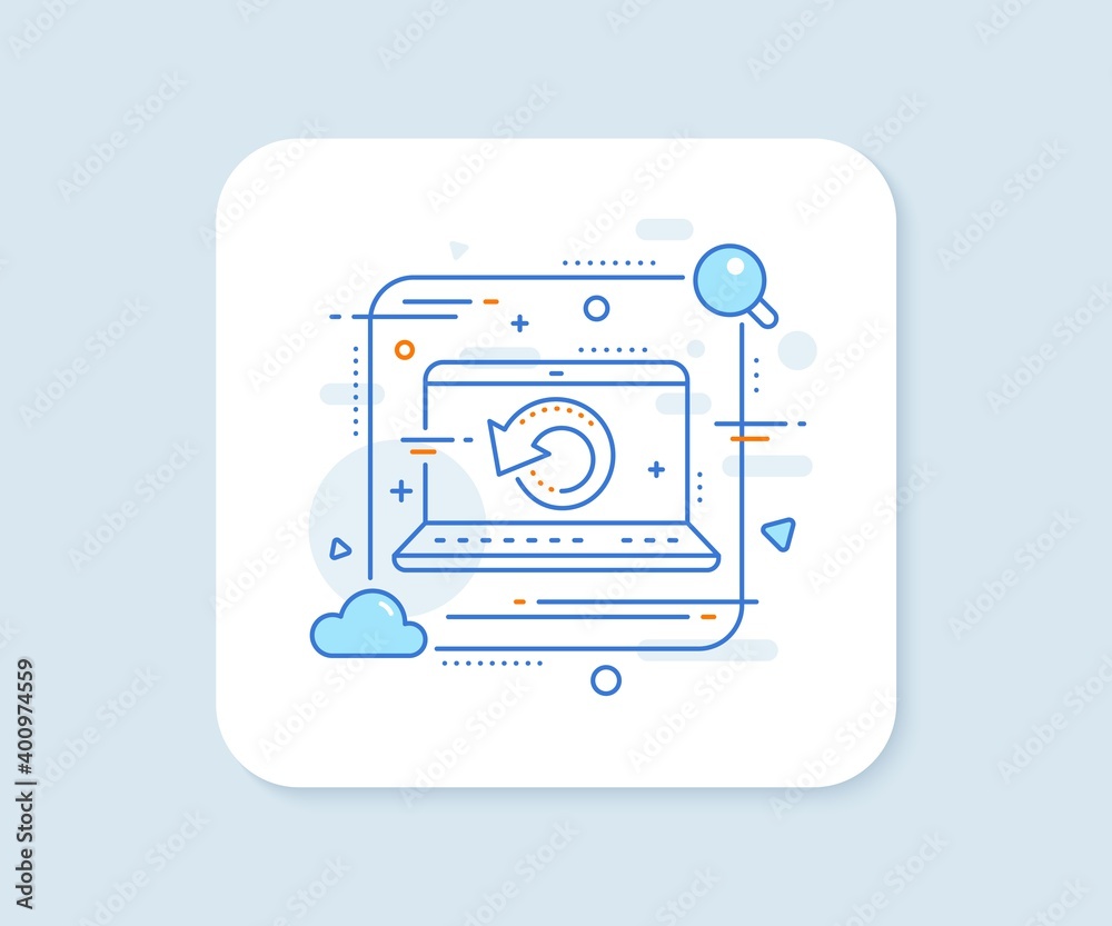 Recovery info line icon. Abstract vector button. Backup data sign. Restore information symbol. Recovery data line icon. Laptop concept badge. Vector Recovery info line icon. Abstract vector button. Backup data sign. Restore information symbol. Recovery data line icon. Laptop concept badge. Vector
