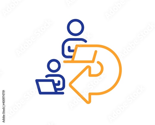 Delegate work line icon. Teamwork share sign. Remote office symbol. Quality design element. Line style delegate work icon. Editable stroke. Vector