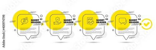 Capsule pill, Copyright chat and Insurance hand line icons set. Timeline infograph speech bubble. Message sign. Medicine drugs, Speech bubble, Full coverage. Chat bubble. Business set. Vector