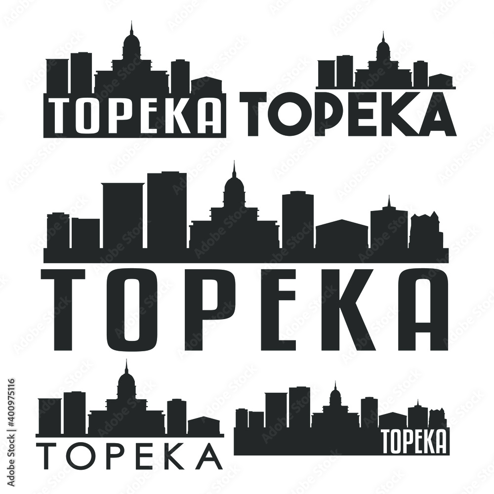 Topeka Kansas USA Flat Icon Skyline Vector Silhouette Design Set Logo Clip Art.