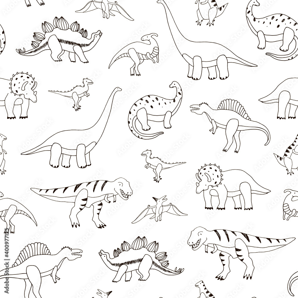 Dinosaurs hand drawn vector seamless line pattern Dinosaurs hand drawn vector seamless line pattern
