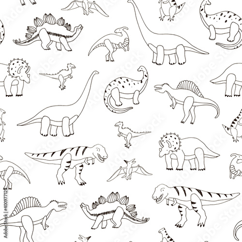Wallpaper Mural Dinosaurs hand drawn vector seamless line pattern Torontodigital.ca