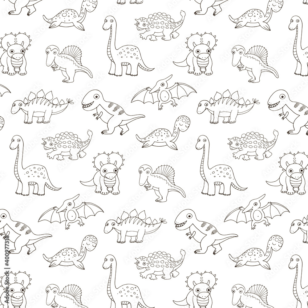 Dinosaurs hand drawn vector seamless line graphic pattern Dinosaurs hand drawn vector seamless line graphic pattern
