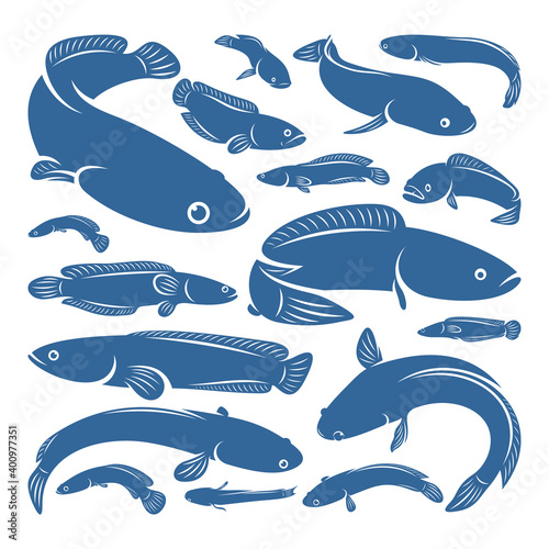 Set of Fish Cork logo vector, Creative Fish Cork logo design concepts template, icon symbol, illustration