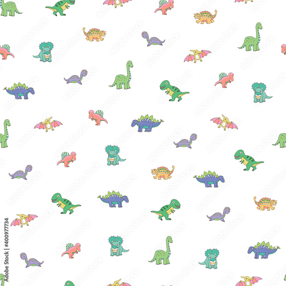 Fototapeta premium Dinosaurs hand drawn vector seamless pattern