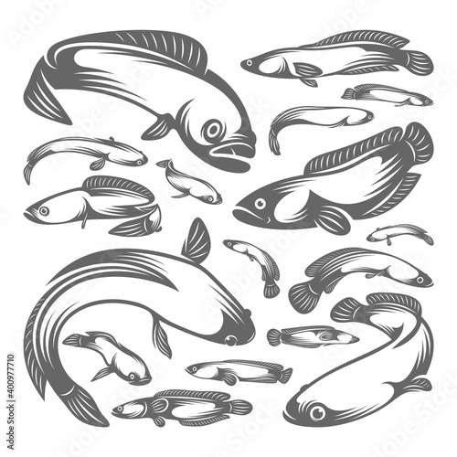 Set of Fish Cork logo vector, Creative Fish Cork logo design concepts template, icon symbol, illustration
