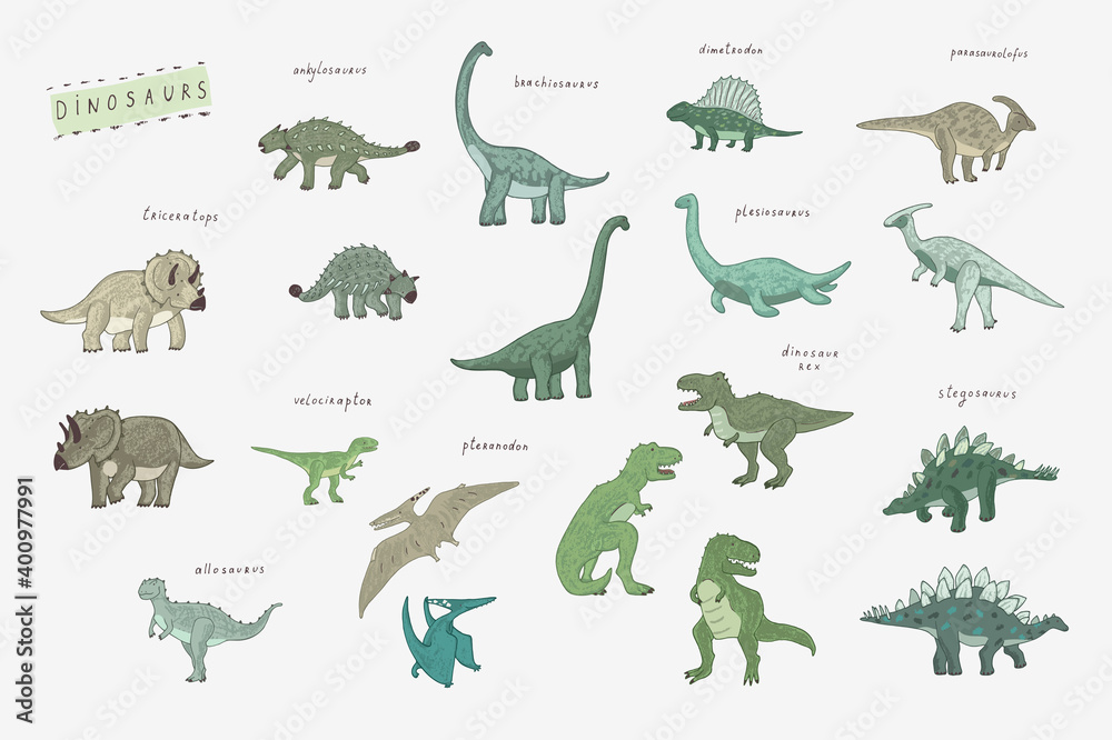 Dinosaurs hand drawn vector illustrations set