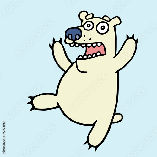 Funny polar bear in panic. Angry bees. Vector illustration.
