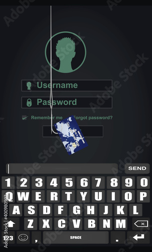 Fishing. Stealing credit card id concept. vector