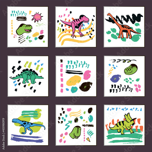 Dinosaurs hand drawn vector  prints postcards set