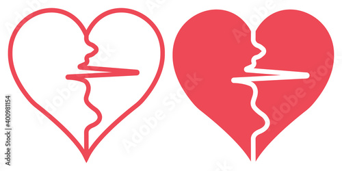 two halves of the heart separated by the pulse sign, vector pulse heart symbol of health and sport healthy lifestyle concept