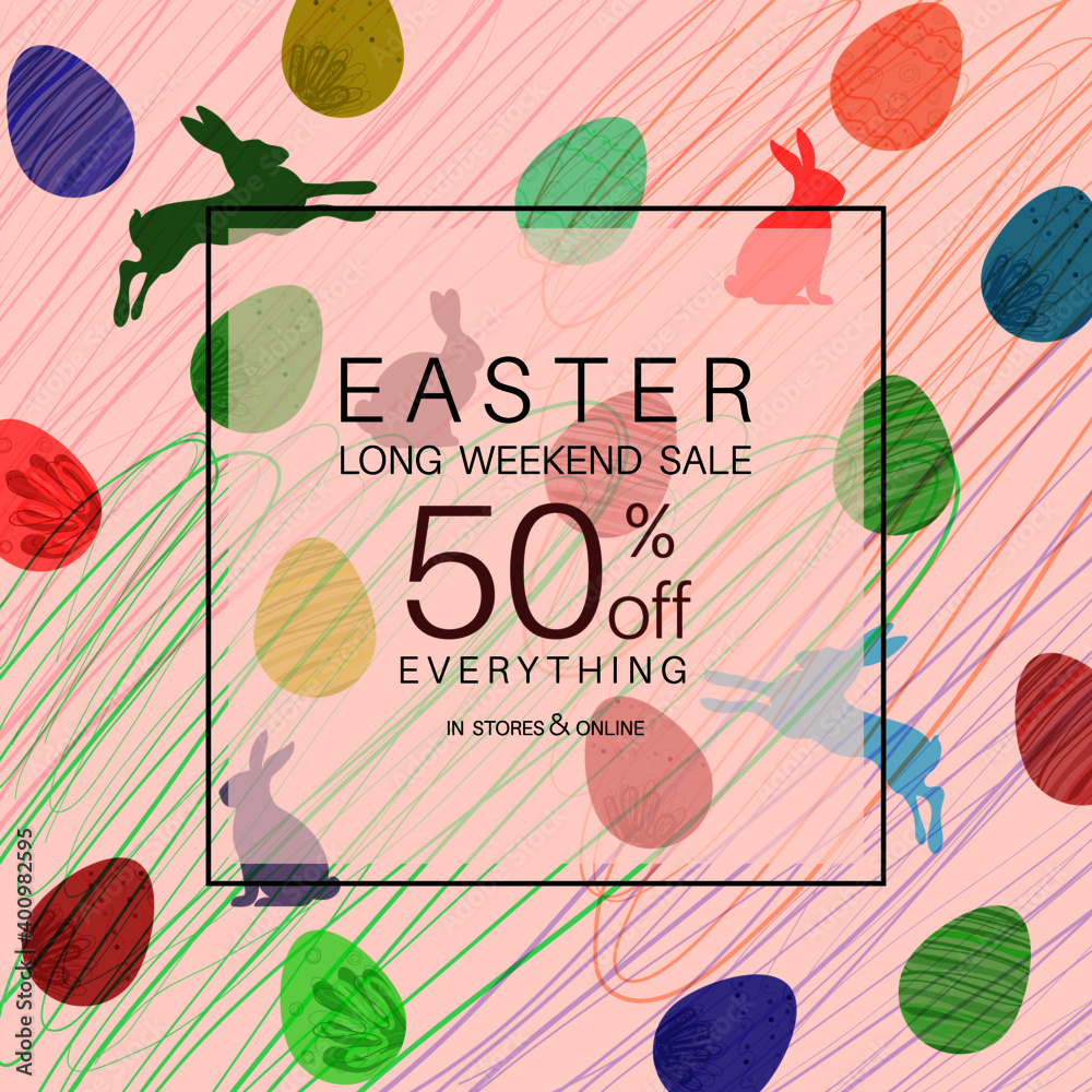 Fototapeta premium Easter sale banner, background. Trendy Easter square abstract template. Suitable for social media posts, mobile apps, cards, invitations, banners design and web or internet ads. Vector illustration.