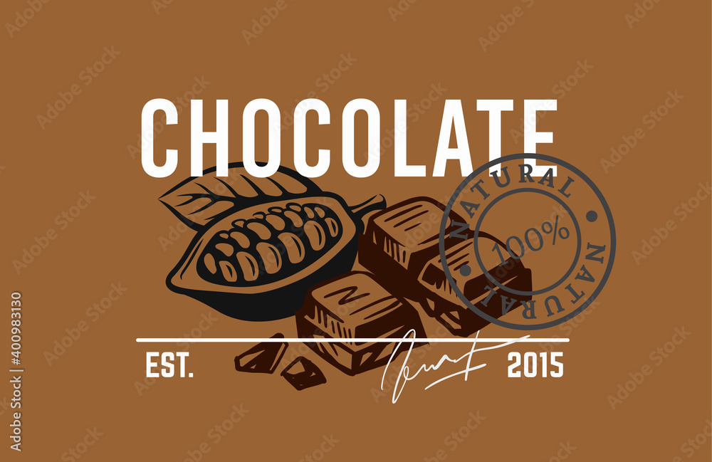 Fototapeta premium emblem pieces of chocolate with text