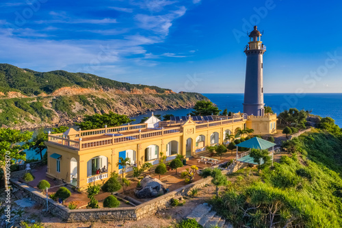Aerial view of Dai Lanh Lighthouse, Phu Yen. This place is considered the fir...