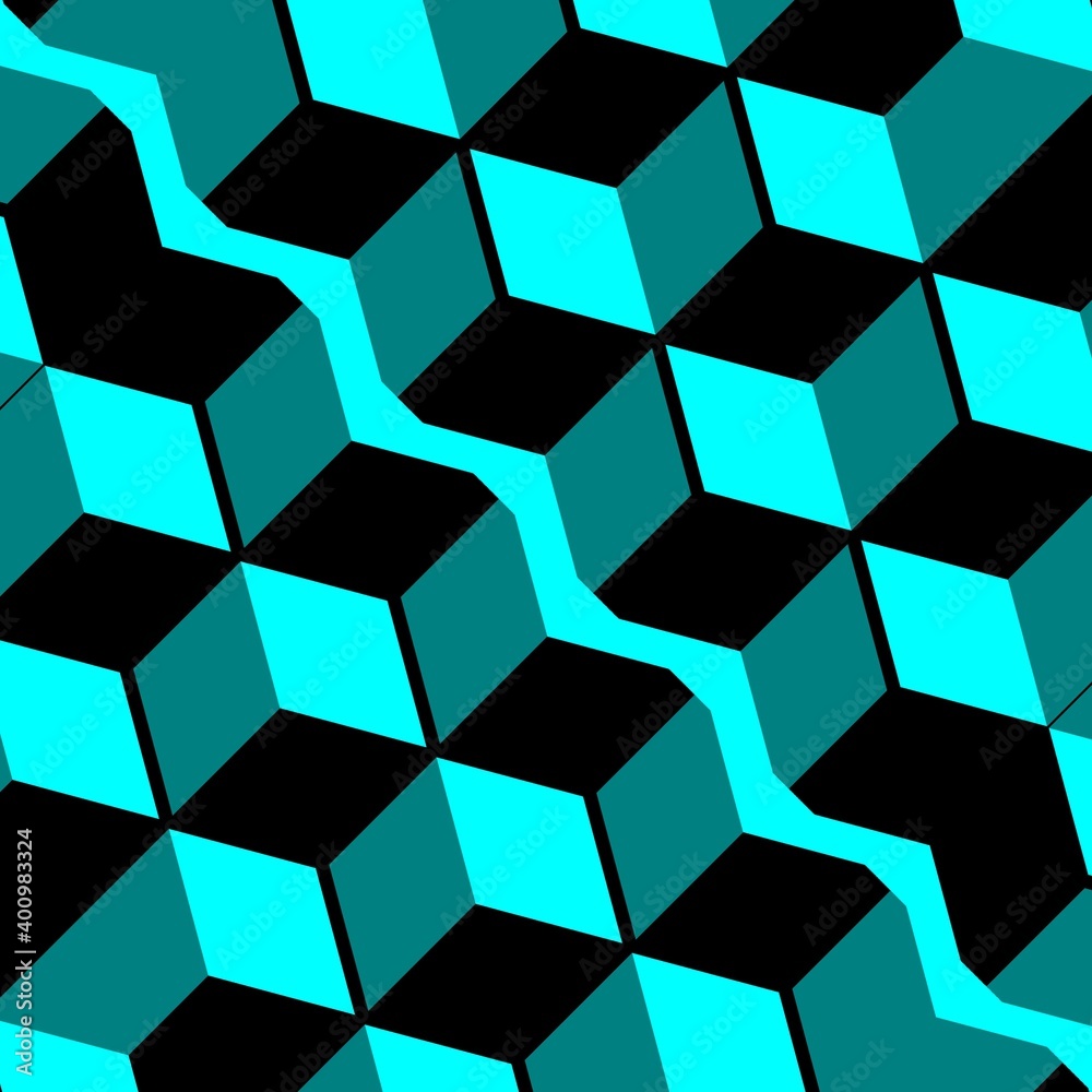 3D Escher style repeating cube pattern in shades of turquoise 3D Escher style repeating cube pattern in shades of turquoise
