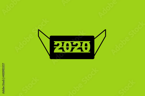 illustration black mask with number 2020 on green background