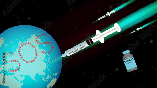 A caricature of the COVID vaccine plunges into the world with sos messages.
