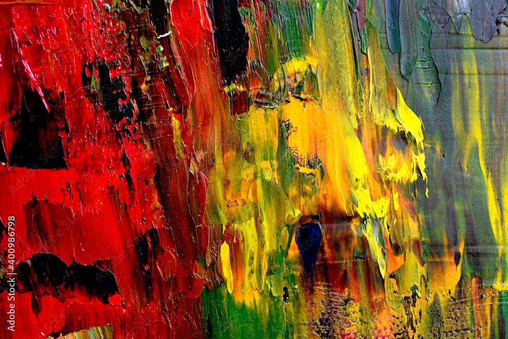 Red and yellow strokes of oil paint on canvas, beautiful expression