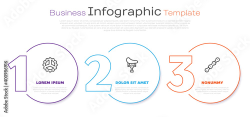 Set line Bicycle sprocket crank, seat and chain. Business infographic template. Vector.