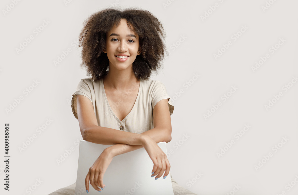Beautiful smile of female model. Happy millennial african american lady student Beautiful smile of female model. Happy millennial african american lady student
