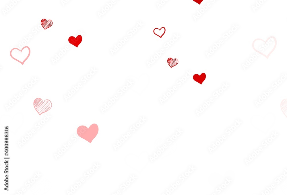 Light Pink vector pattern with colorful hearts.