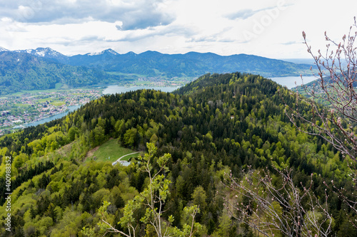 Panorama lake Tegernsee from Baumgartenschneid in Bavaria, Germany