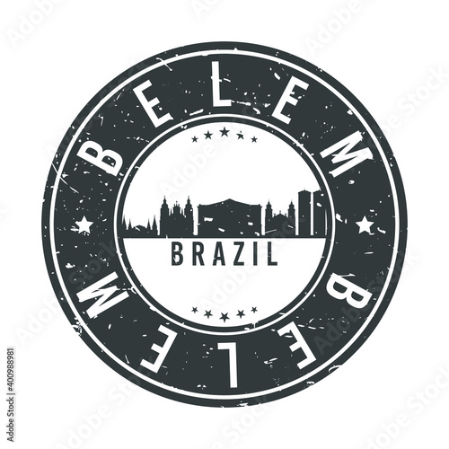 Belém, State of Pará, Brazil Skyline Stamp. Round Postmark Icon City Design. Vector Landmark Travel Badge.