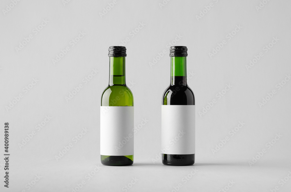 Wine Quarter / Mini Bottle Mock-Up - Two Bottles. Blank Label Wine Quarter / Mini Bottle Mock-Up - Two Bottles. Blank Label