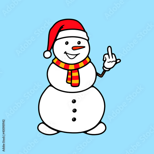 SNOWMAN WITH FUCK YOU FINGER GESTURE COLOR BLUE BACKGROUND