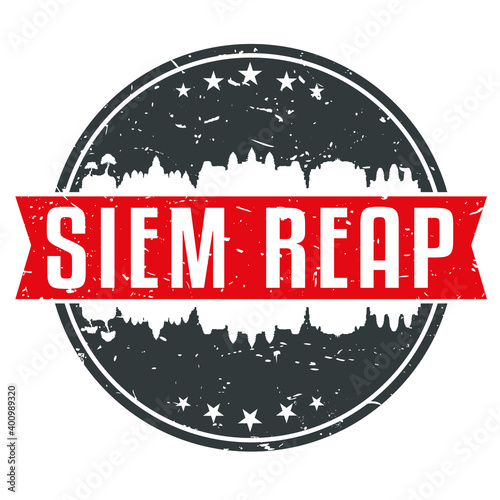 Krong Siem Reap, Cambodia Round Travel Stamp. Icon Skyline City Design. Seal Tourism Vector Badge Illustration.