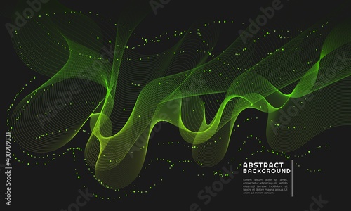 Modern abstract background with curved lines colored in green and yellow gradations. Vector illustration