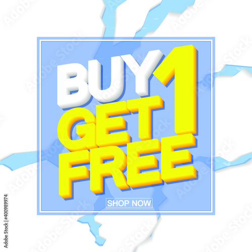 Buy 1 Get 1 Free, sale poster design template. Winter season offer banner, vector illustration