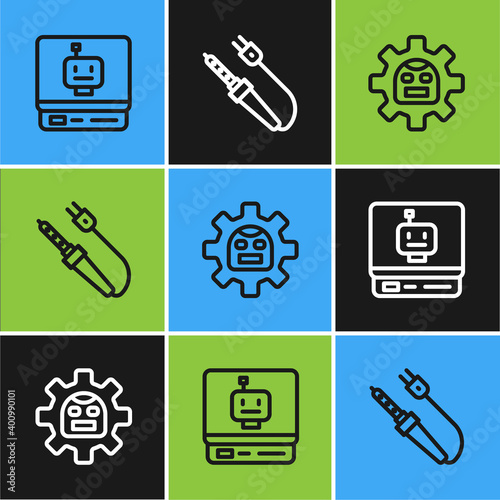 Set line Robot, and Soldering iron icon. Vector.