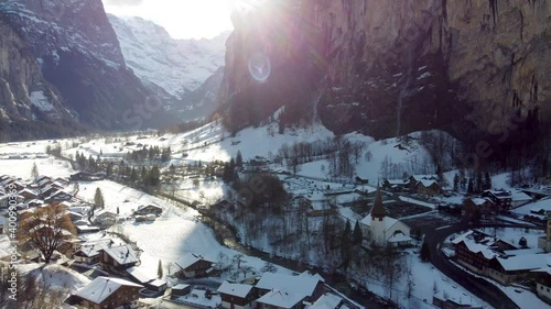 The famous snow-capped village of Lauterbrunnen, Switzerland. 