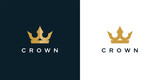Premium style abstract gold crown logo symbol. Royal king icon. Modern luxury brand element sign. Vector illustration.