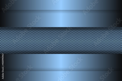 Metallic background with carbon fiber mesh. Gradient metal plates on top of a silver carbon grid.