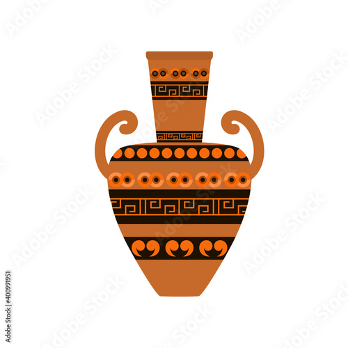 Greek amphora with ornament. Vector illustration. Flat design.. photo